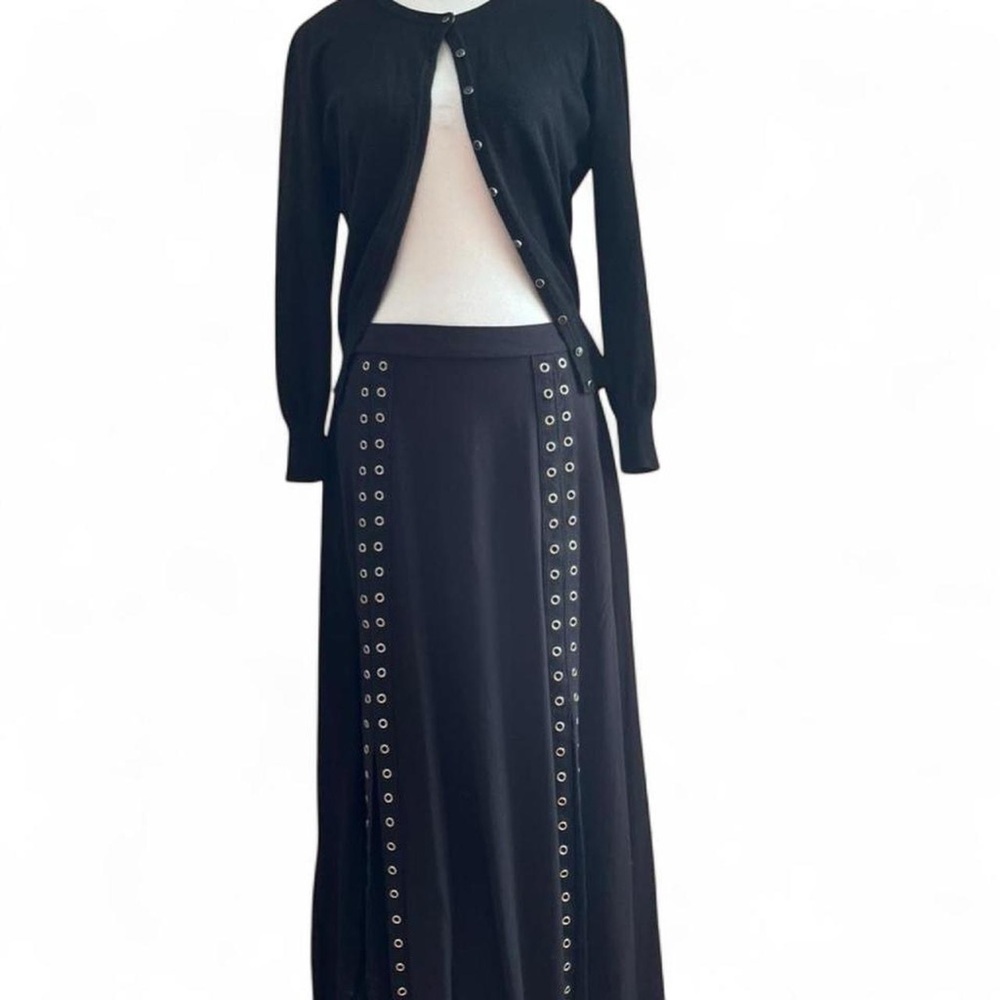 Elegant Black Maxi Skirt with Eyelet Detailing